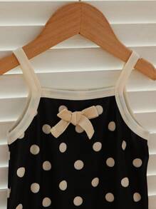 2pcs/Pack Baby Girls' Cute Polka Dot Strap Bodysuit, Spring/Summer