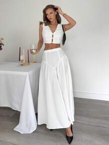 SHEIN Essnce Summer Outfits For Women Professional Women Clothes Vacation Outfits Woman Wedding Guest Dress Women Women Two Pieces Outfits For Daily Wear - White - View 4