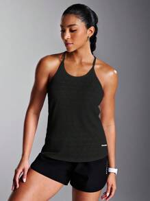 Powerista Top de entrenamiento de mujer con espalda cruzada de unicolor, para ejercicio diario - Negro - Ver 4