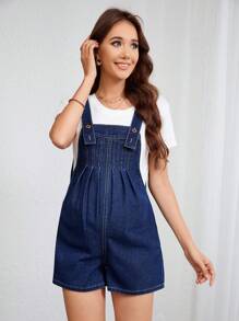 SHEIN 孕妇牛仔背带裤和连体裤，时尚夏季连体衣 - 中等水洗藍 - 查看 2