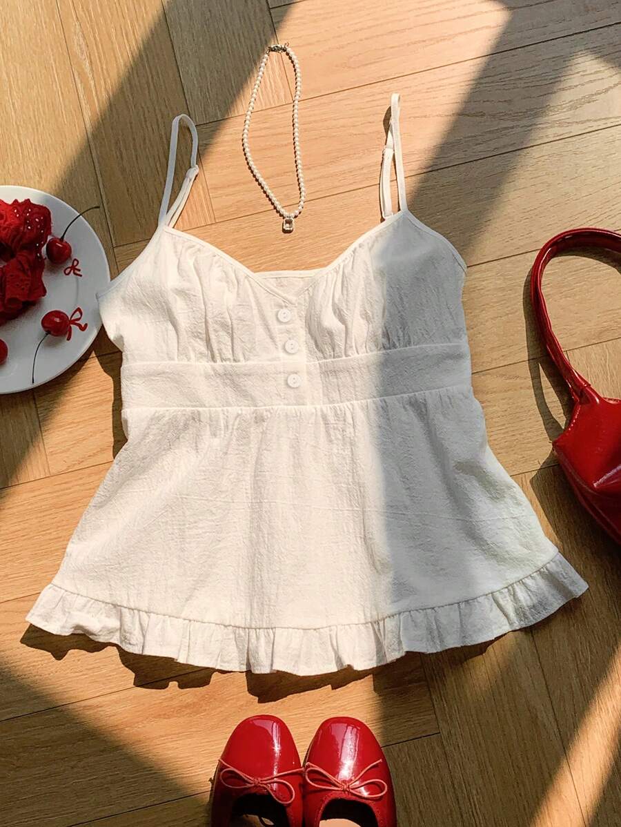 Comfortcana Áo ba lỗ dệt vải dệt trơn màu mùa hè mỏng thời trang cho nữ - trắng - Xem 1
