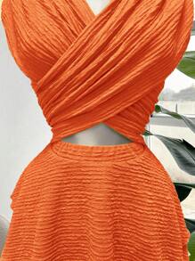 Celure Plus Size Women's Vacation Criss-Cross Neck Hollow Out Ruffle Design Beach Dress, Stylish New Spring/Summer Collection