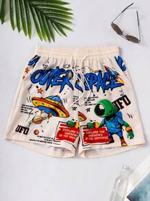 Manfinity VDAYZ Men's Cartoon Print Casual Beach Shorts, Summer,Outdoor Sports Trunks Swim Wear, Hawaiian BeachModeOn Mens Beachwear Men Swim Trunks Cartoon, Anime Swim Trunks, Men's Anime Swim Shorts, Ufo Swim Trunks, Alien Swim Trunks