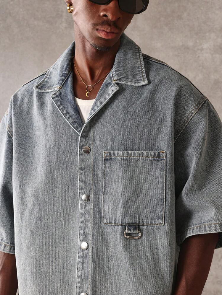 Oversized Short Sleeve Varsity Letter Print Denim Jacket