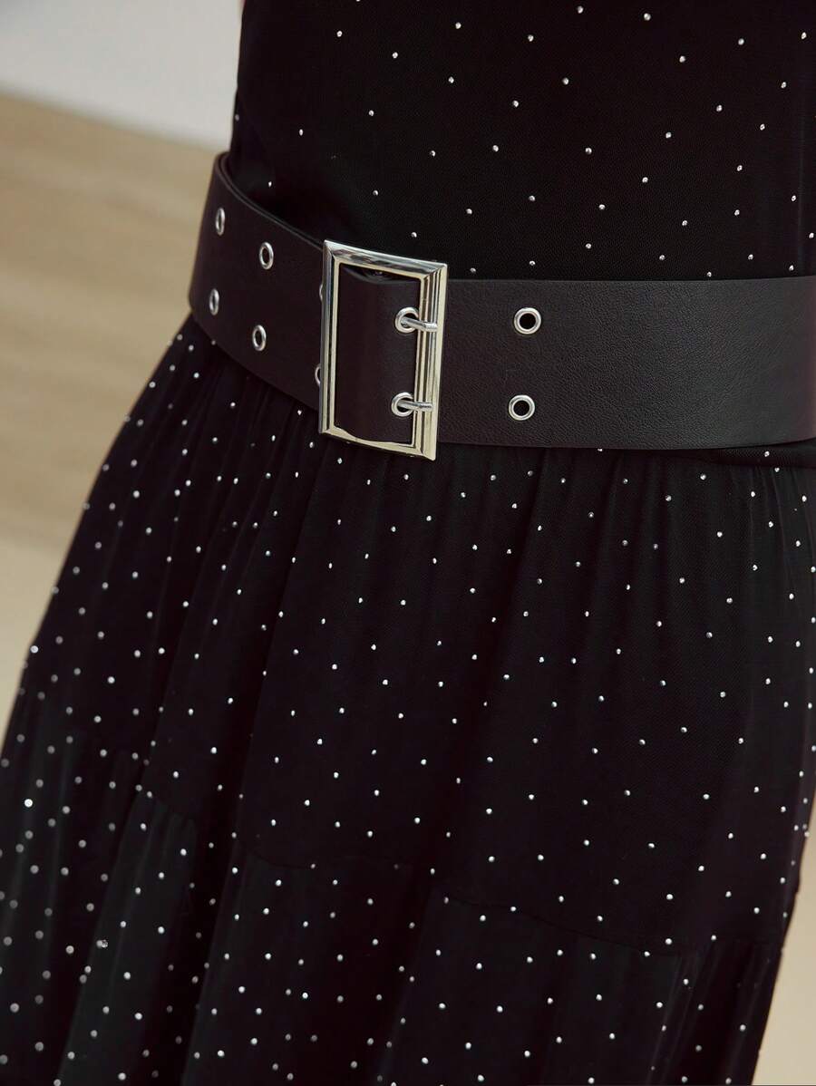 MOTF STUDIO POLKA DOT PRINT BELTED DRESS - Black - View 2