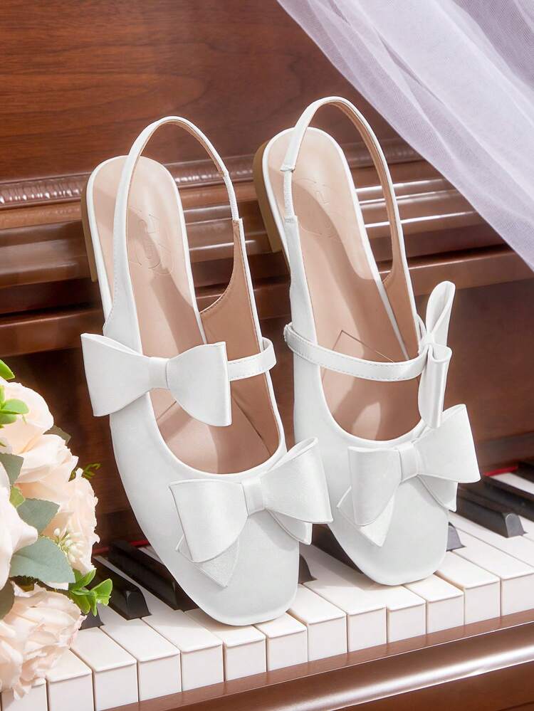 CUCCOO HITCHD Women's New Arrival Summer Bowknot Square Toe Flat Shoes, Sweet Elegant Romantic White Satin Wedding, Bridesmaid, Bridal, Tea Party, Date, Graceful Outfit, Wedding Season