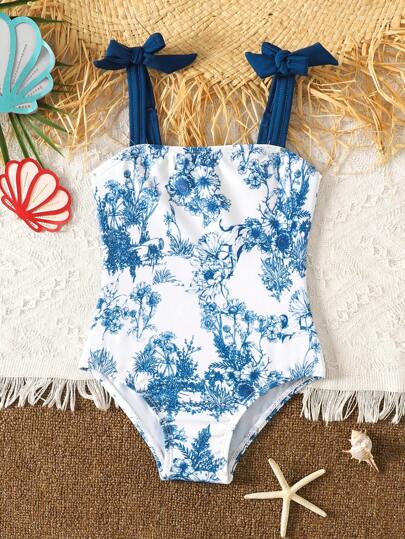 Travachic KIDS Baby Girl Contrast Color Floral Print Comfortable Casual Swimsuit