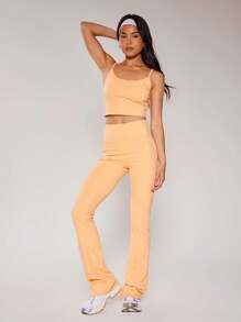 Musera Sport Slinky Spaghetti Strap Active-Wear Crop Cami Top Only ,Padel, Tennis, Pickleball Gym Fitness - Yellow - View 3