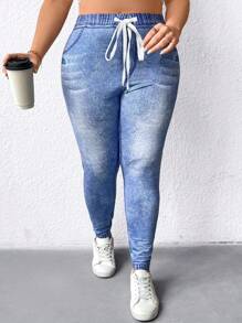 SHEIN LUNE Plus Size Butterfly Pattern Sexy Skinny Knot Leggings - Multicolor - View 6