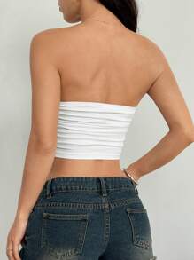 SHEIN EZwear Casual Minimalist Ruched Body Floral, Seashell & Starfish Print, Ocean Vacation Pattern Bandeau Tube Top, Versatile For Summer, Vacation, Music Festivals, Girls Trips - Multicolor - View 2