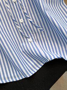 Franclia 法式优雅编织V领无袖花卉装饰条纹女式衬衫 - 彩色 - 查看 5