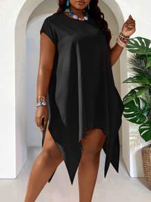 Slaydiva 大码纯色不对称下摆休闲长裙，适合海滩、波西米亚风、节日、狂欢、复活节、老钱风格、乡村音乐会、外出、童话风、度假、西部风格