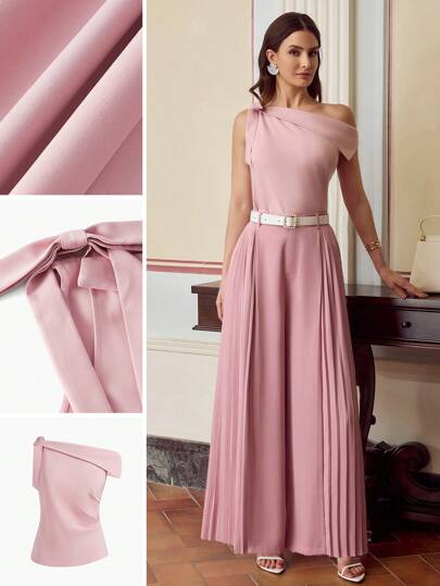 ZEYLAH Blusa elegante con lazo decorativo y cuello asimétrico para mujer