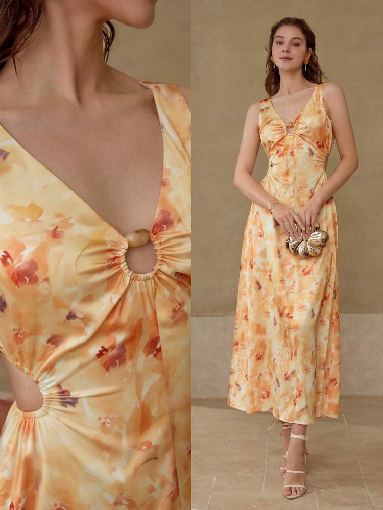 FLORAL PRINT CUT OUT DRESS