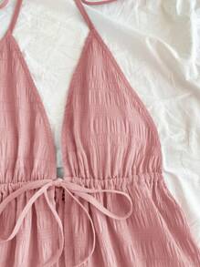SHEIN PETITE CURVE Débardeur texturé casual à col V avec nœud, dos ouvert, couleur rouge