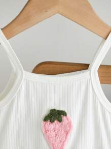 2pcs/Set Baby Girl Spring&Summer Casual Style Strawberry-Shape Sleeveless Slip Top&Short Jeans - White - View 4