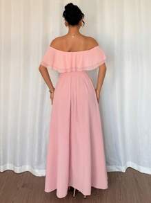 Selianne Women's One Shoulder Ruffle Chiffon A-Line Pleated Elegant Dress - Pink - View 2
