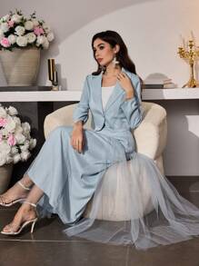 Modelyn Conjunto de 2 piezas para mujer: Blazer corto romántico con inserto de malla y falda, primavera/verano - Azul - Ver 5