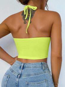 Zolique Women's Sexy Minimalist Solid Color Hollow Out Neck Halter Tank Top For Summer - Green - View 2