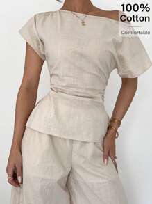 Siren Gaze 女士日常两件套服装 - 杏色 - 查看 2