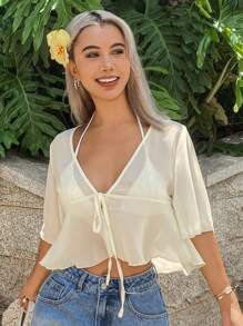 Livesso Women's Spring/Summer Chiffon Beach Cover-Up Cover Up With Ruffle Sleeves Vacation - Apricot - View 4