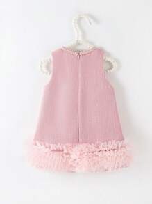 SHEIN Elladie kids Flower Girl Elegant 3D Floral Trim Bow Decor Sleeveless Dress, Suitable For Wedding, Party, Birthday, Holiday, Photo Shooting, Summer - Pink - View 2