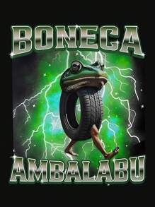 Men's Boneca Ambalabu T-Shirt, Silly Frog Weird Meme Graphic Printed Casual T-Shirt, Street Fashion, Gift For Music Lovers, Stylish Graphic T-Shirt, Unique Artsy Minimalist Casual Black T-Shirt, Graphic Short Sleeve T-Shirt, For Birthday - Black - View 3