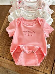 SHEIN LMoss Kids 7 قطع طقم رومبير أطفال حديثي الولادة بنات صيفي بطبعات كرتونية جميلة أكمام قصيرة مstriكة