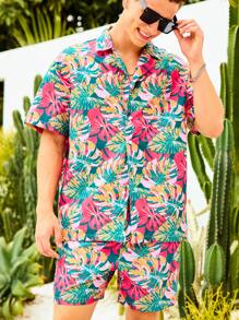 Surfspeed Men's Fashion Beach Set, Short Sleeve Shirt And Shorts, Suitable For Summer, Hawaiian