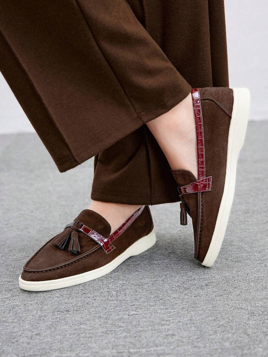 CUCCOO BIZCHIC Women Fringe Decorative Simple Flat Casual Slip-On Shoes, For Daily Wear Spring Shoes Spring Break Easter - Mocha Brown - View 1