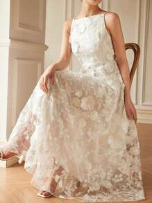 Aveloria Rosie Layered Flower Textured Luxury Sleeveless Dress For Women Elegant Fashionable Style All Over Print For Summer Spring Fall Autumn