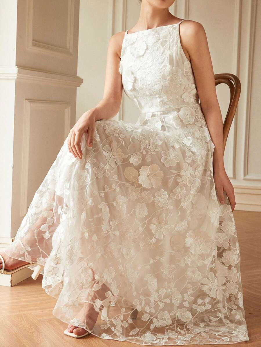 Aveloria Rosie Layered Flower Textured Luxury Sleeveless Dress For Women Elegant Fashionable Style All Over Print For Summer Spring Fall Autumn