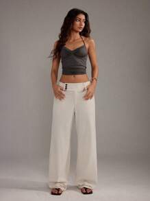 TRNVIE Pantalones de verano de unicolor de moda para mujeres