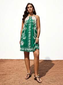 Maija Vestido midi con cuello en V sin mangas, estilo vintage, tallas grandes - Multicolor - Ver 1