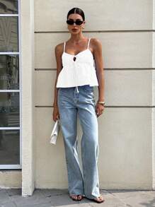 Siren Gaze Summer 2025: Tie Front Cami Top, Casual Summer Babydoll Tops White - White - View 5