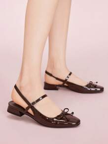 CUCCOO DOLLMOD Women's Coffee Brown Butterfly Decor Mary Jane Flats, Square Toe, Slingback Shoes For Commuting, Dates, Parties, Casual Walks, School, Cute & Sweet Style