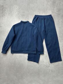 STYNVO 2pcs Men Casual Contrast Trim Zip-Up Jacket & Drawstring Waist Pants Set Men Track Suits Men 2 Pieces Set, Fall Clothes