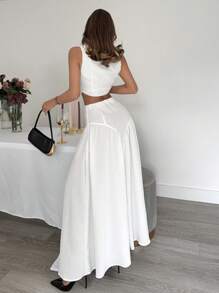 SHEIN Essnce Summer Outfits For Women Professional Women Clothes Vacation Outfits Woman Wedding Guest Dress Women Women Two Pieces Outfits For Daily Wear - White - View 5