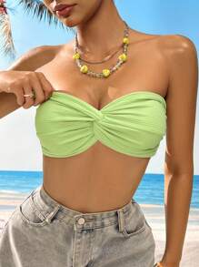 Swim Vcay Áo bikini bandeau xoắn phía trước đi biển mùa hè cho nữ - Màu xanh Bạc hà - Xem 5