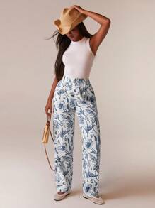 Athîral Women's Paisley Print Straight Leg Trouser - Blue - View 3