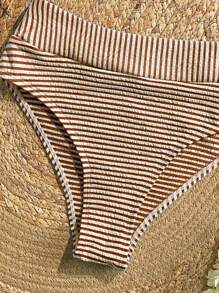 SHEIN VCAY Bộ đồ bơi bikini sọc gợi cảm đi biển mùa hè cho nữ - màu nâu - Xem 3