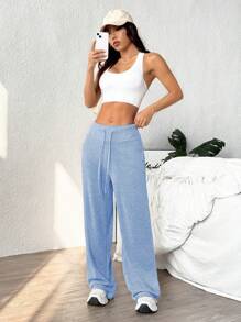 Dewbera 女式纯色抽绳腰直筒宽松运动裤