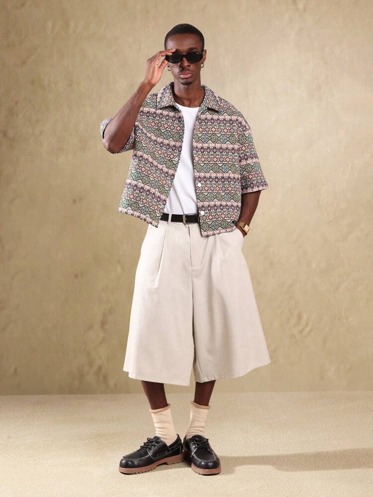 Tapestry Print Short Sleeve Button Down Oversized Vintage Aesthetic Men Shirts
