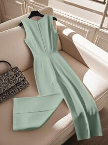 Franclia 女士优雅圆领无袖白色连体裤，春夏 - 薄荷綠 - 查看 2