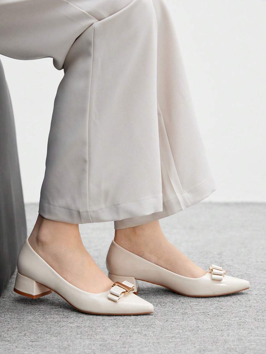 CUCCOO BIZCHIC Women's Basic Black Chunky Heel Backless Office Work High Heel Pumps For Christmas Spring Shoes - Beige - View 1