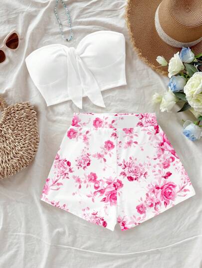 Soleia 复古花卉印花，复古/复古风格，休闲/假日风格，性感，可爱，Y2K，椰子女孩，波西米亚风，音乐节风格，女士两件套，适合夏季