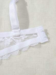 SHEIN 2 piezas Conjunto de sujetador sin tirantes de encaje y sin aros con tirantes desmontables para mujeres, push up multicolor
