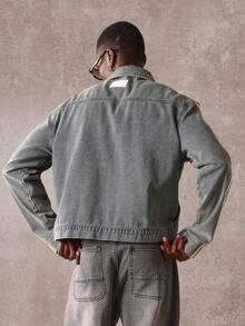 SUMWON Striped Denim Trucker Jacket Retro Throwback Style Classic Distressed Side Stripe Modern Casual Outerwear Chic Street Fashion - Blue - View 2