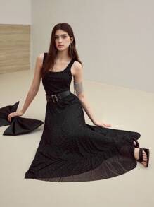 MOTF STUDIO POLKA DOT PRINT BELTED DRESS - Black - View 1