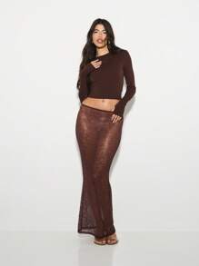 KIZN 长袖修身基本款短款上衣 - 咖啡棕 - 查看 4